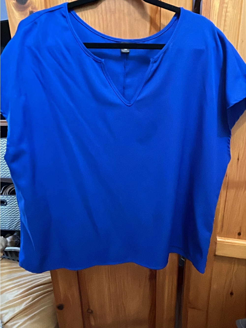 SHEIN Electric Blue V-Neck Short Sleeve Blouse